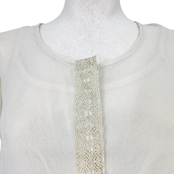 NY Collection Top Womens Small Cream Gold Shimmer 3/4 Sleeve Button Lace NWT - Picture 2 of 13